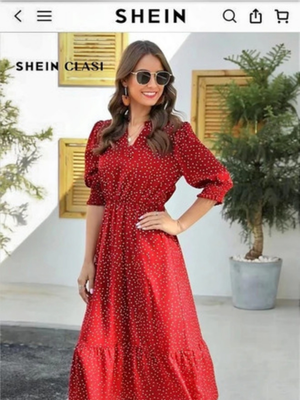 SHEIN Clasi V-neck Polka Dot Ruffle Hem Dress Midi Dress